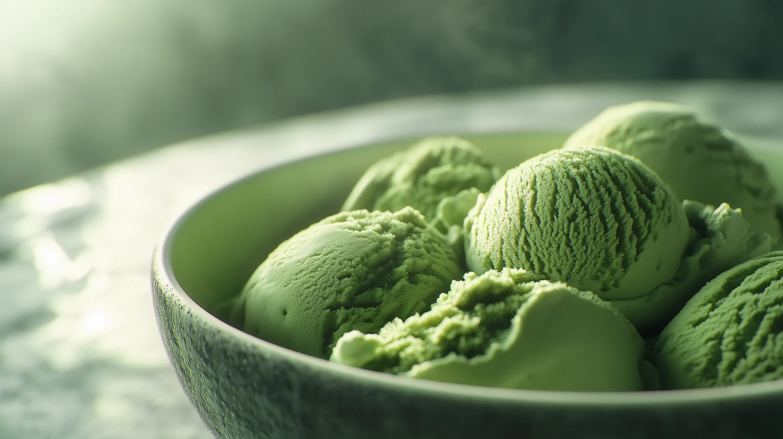 Matcha Ice Cream Green Tea Ice cream in a black stone bowl | RW Golden Matcha