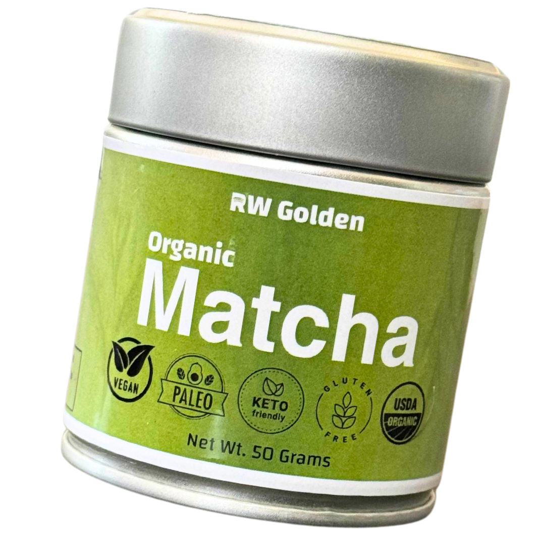 RW Golden Organic Matcha Product Shot_ Slanted | RW Golden Matcha