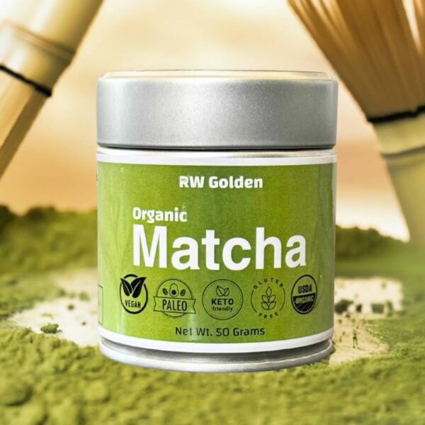 RW Golden Organic Matcha With Bamboo Whisks and Matcha Powder